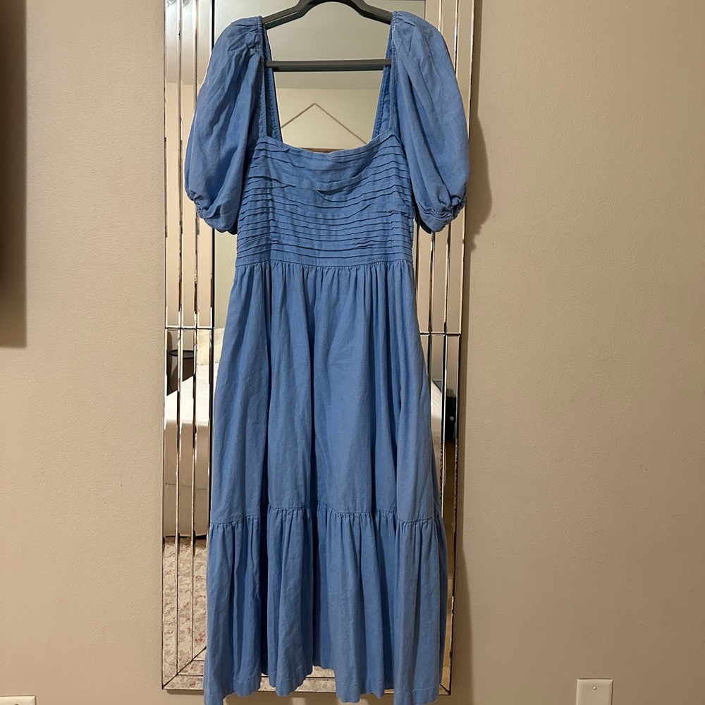 Abercrombie & Fitch - Emerson Linen Blend Puff Sleeve Midi Dress